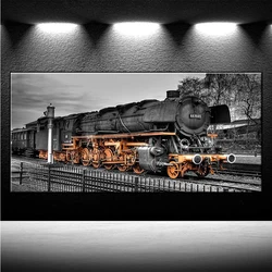 Full Square Round Diamond Painting Retro Black and Orange Steam Train Locomotives Mosaic Needlework Picture Home Decor