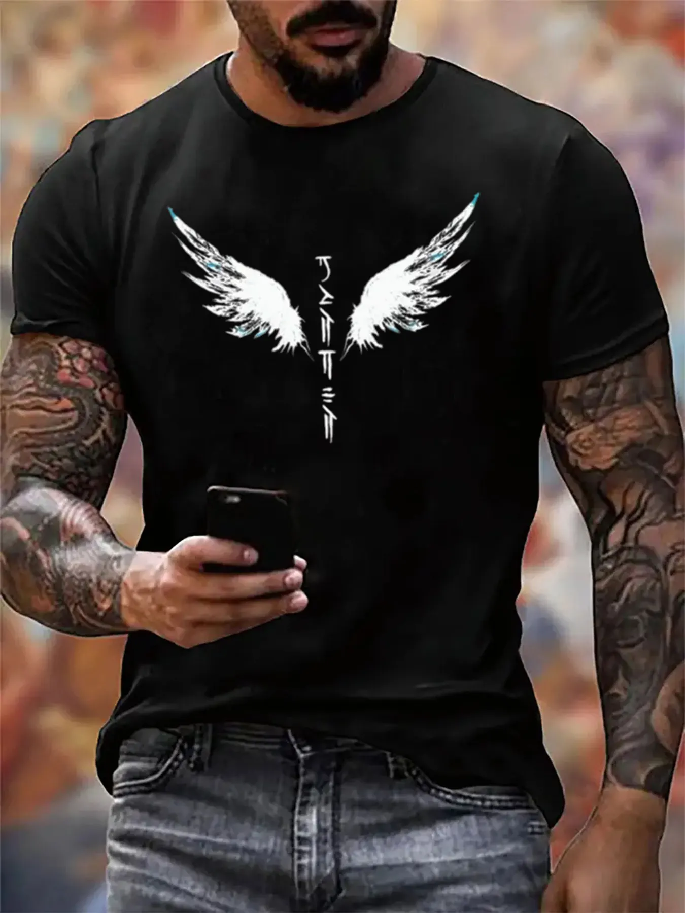 

Men's Wings Logo Jump Print Premium Cotton Tee Soft Fabric Relaxed Fit Labor Day Gift For Him​