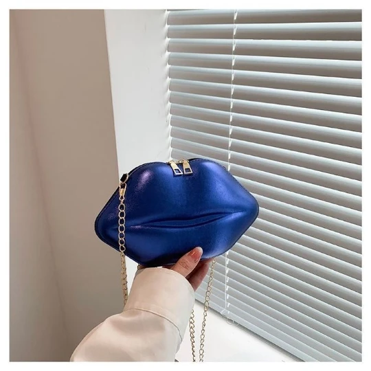 New Blue Solid Girl Mini Woman Messenger Shoulder Bag PU PVC Leather Women Luxury Lady Small Handbag Purses Love Lips Bag