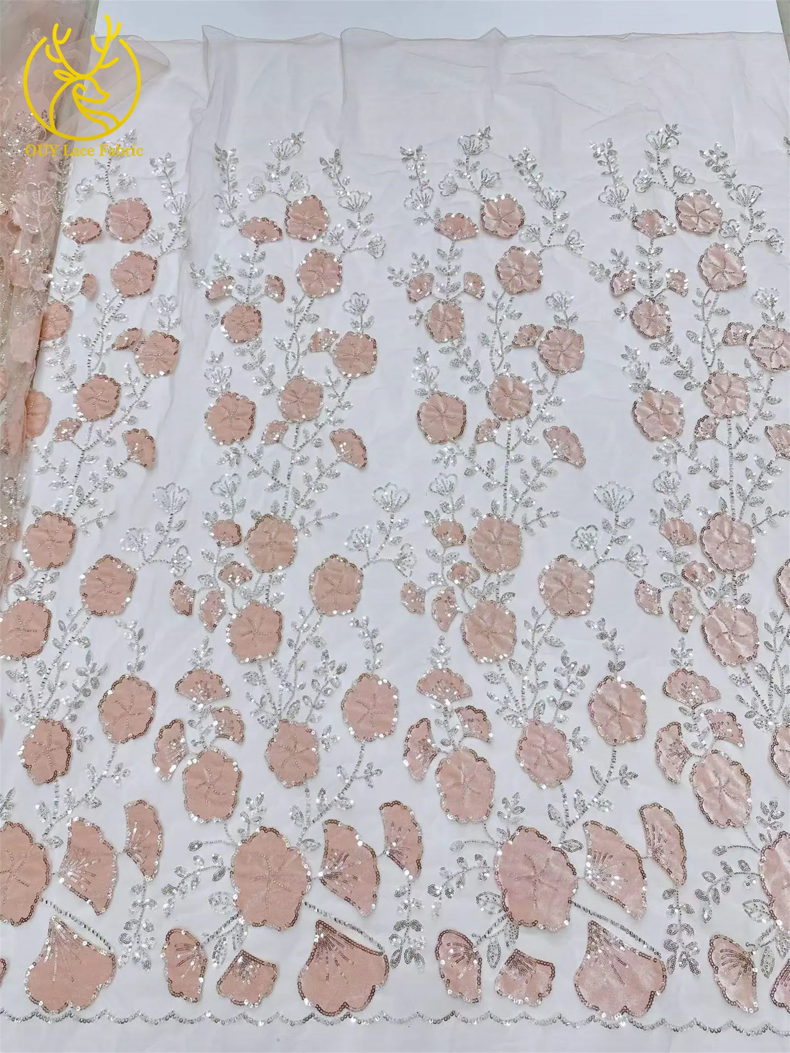 2026 Neuer Stil Afrikanischer Samt-Stickerei-Pailletten-Spitzenstoff Französischer Mesh-Tüll-Spitzenstoff für nigerianische Hochzeitskleider – Detail 5