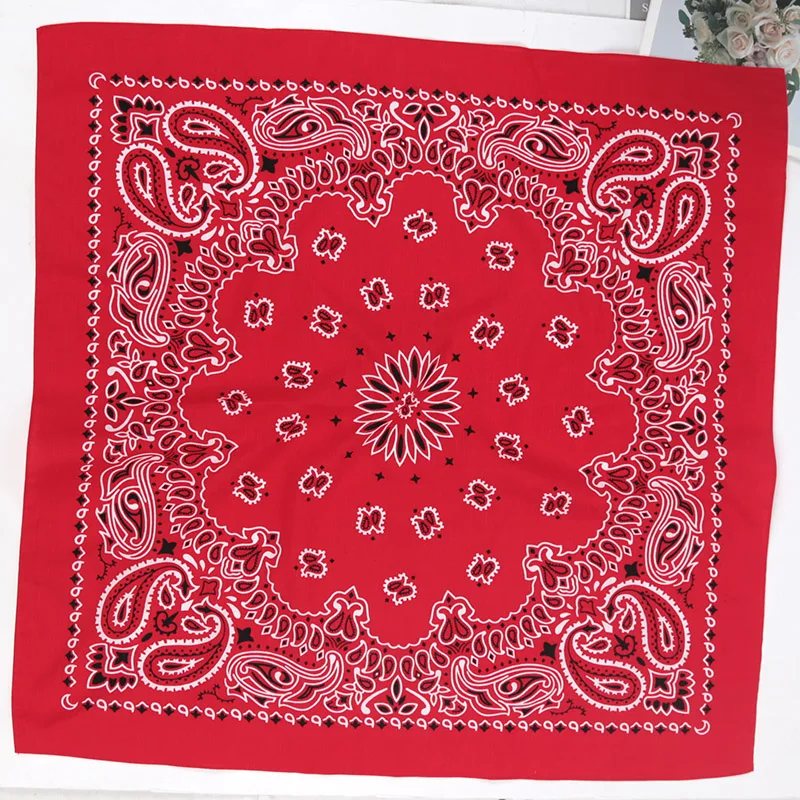 Retro Blue Red Paisley 70CM Large Square Bandana for Men Women Cotton Hip Hop Headband Scarf Headwear