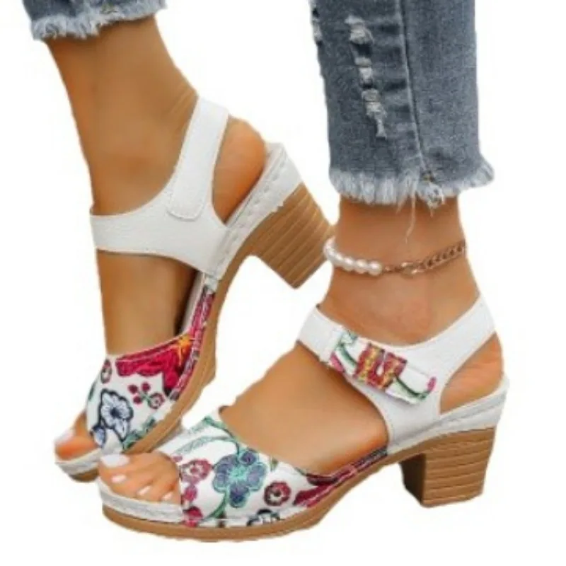 Women's Peep Toe Hihg Heel Sandals Summer Gladiator Shoes Chunky Heel Platform Women's Sandals Flower Ladies Heeled Shoes image 5