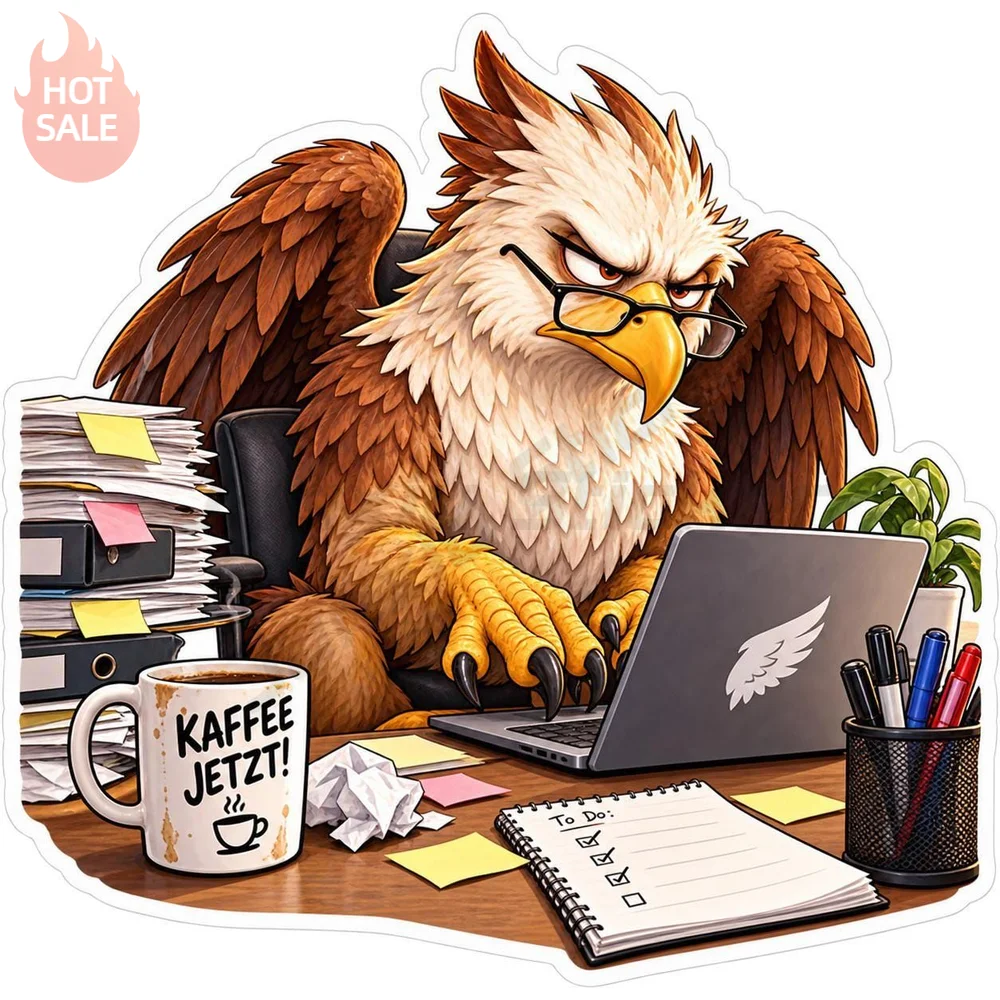 Griffin Office Mythical Creature Typing Annoyed Look Work Humor Sticker For Toolbox Scratch Cover Vinyl Decal Vehicle Decor