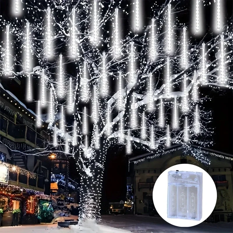 8 أنابيب النيزك المطر LED أضواء عيد الميلاد شارع سلسلة ضوء طاقة البطارية في الهواء الطلق حديقة الزفاف إيف الديكور عطلة مصباح