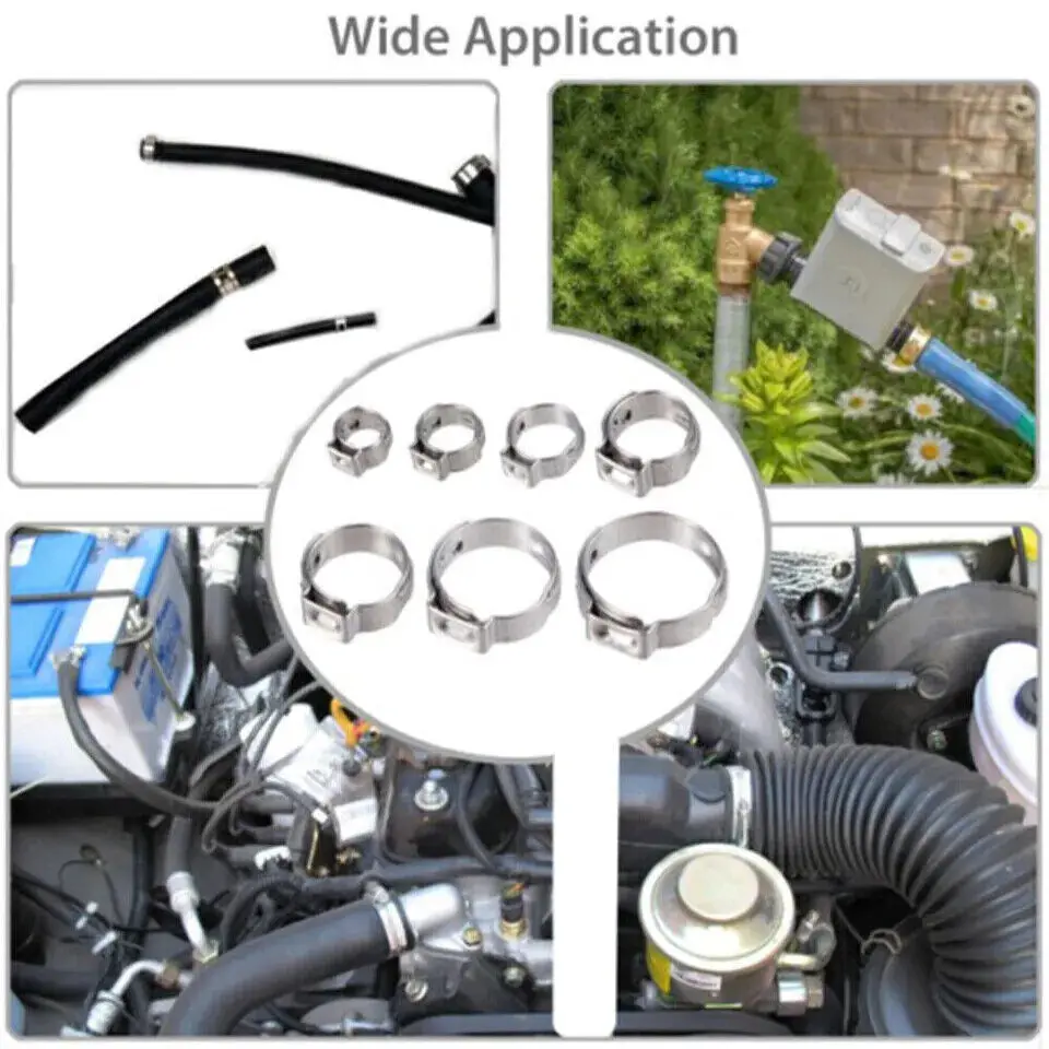 130X Assorted Hose Clamps Stainless Steel Ear Cinch Rings Crimp Pinch Kit /Plier