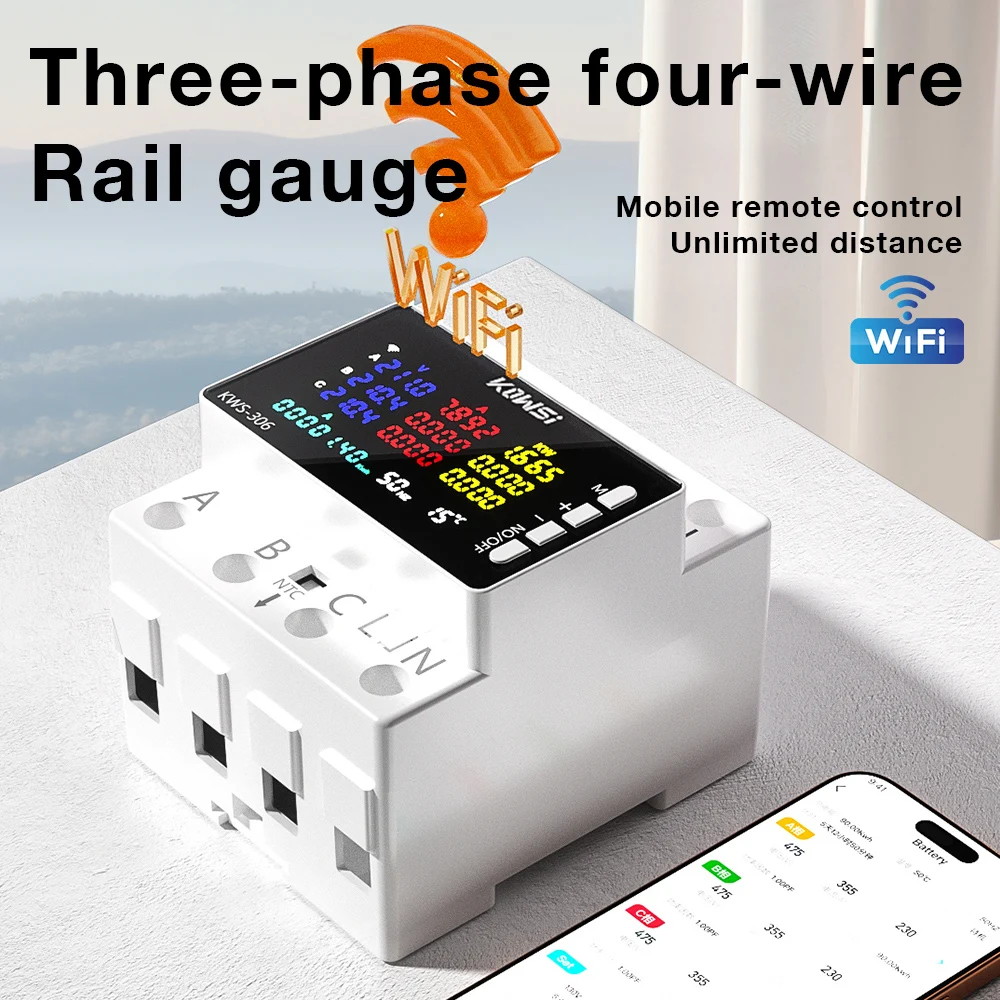 Tuya 3P 85-290 فولت/80A مقياس الطاقة 8in1 شاشة ملونة التيار المتناوب طاقة الطاقة الفولتميتر الجهد أمبير واط كيلووات ساعة متر التحكم عن بعد #1