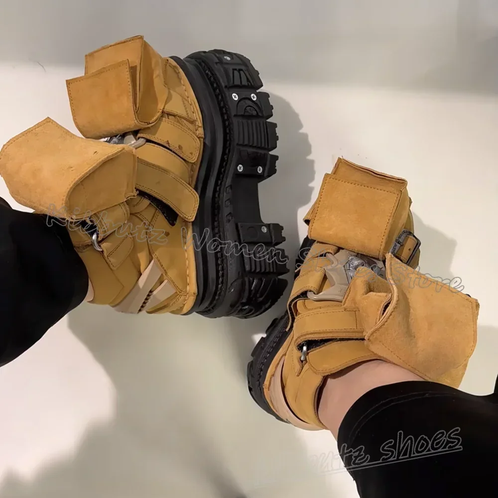 

Женские кроссовки на платформе с липучками, разноцветные, с круглым носком, на толстой подошве, в готическом стиле панк-рок, модные, роскошные, сексуальные, новинка