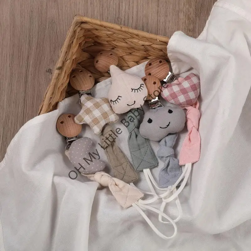 M76C هدية استحمام الطفل سلسلة مهديء من القطن على الطراز البوهيمي للأطفال البنات والأولاد مشبك الحلمة، حامل الحلمة، حزام الحلمة