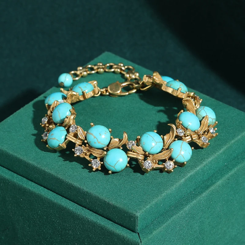 

Vintage Turquoise Charm Bracelets For Women 2026 Antique Gold Plated Jewelry Natural Luxury Stone Designer Elegance Accessories