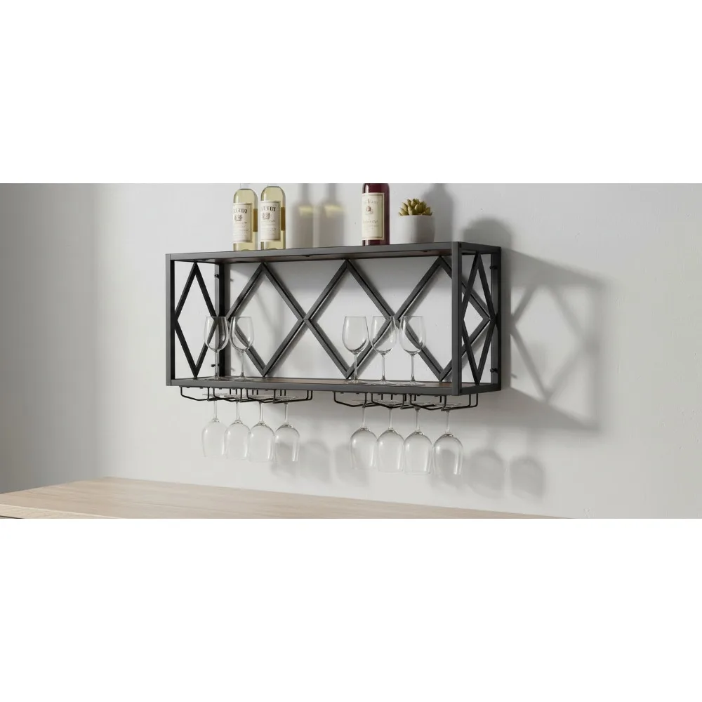 

Wall-Mounted Wine Rack with Stemware Holder - 39 Bottles & 12 Glasses Storage for Kitchen Dining Room