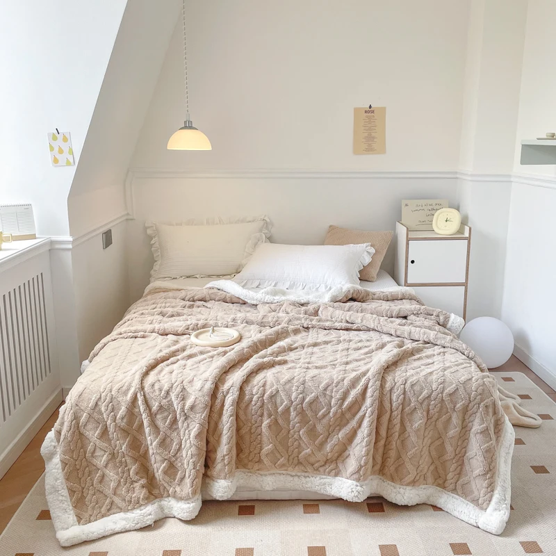 طبقة مزدوجة بطانية صوف الخريف الشتاء سميكة الدافئة مكتب قيلولة رمي البطانيات ل أريكة سرير واحدة مزدوجة لينة أفخم المعزي