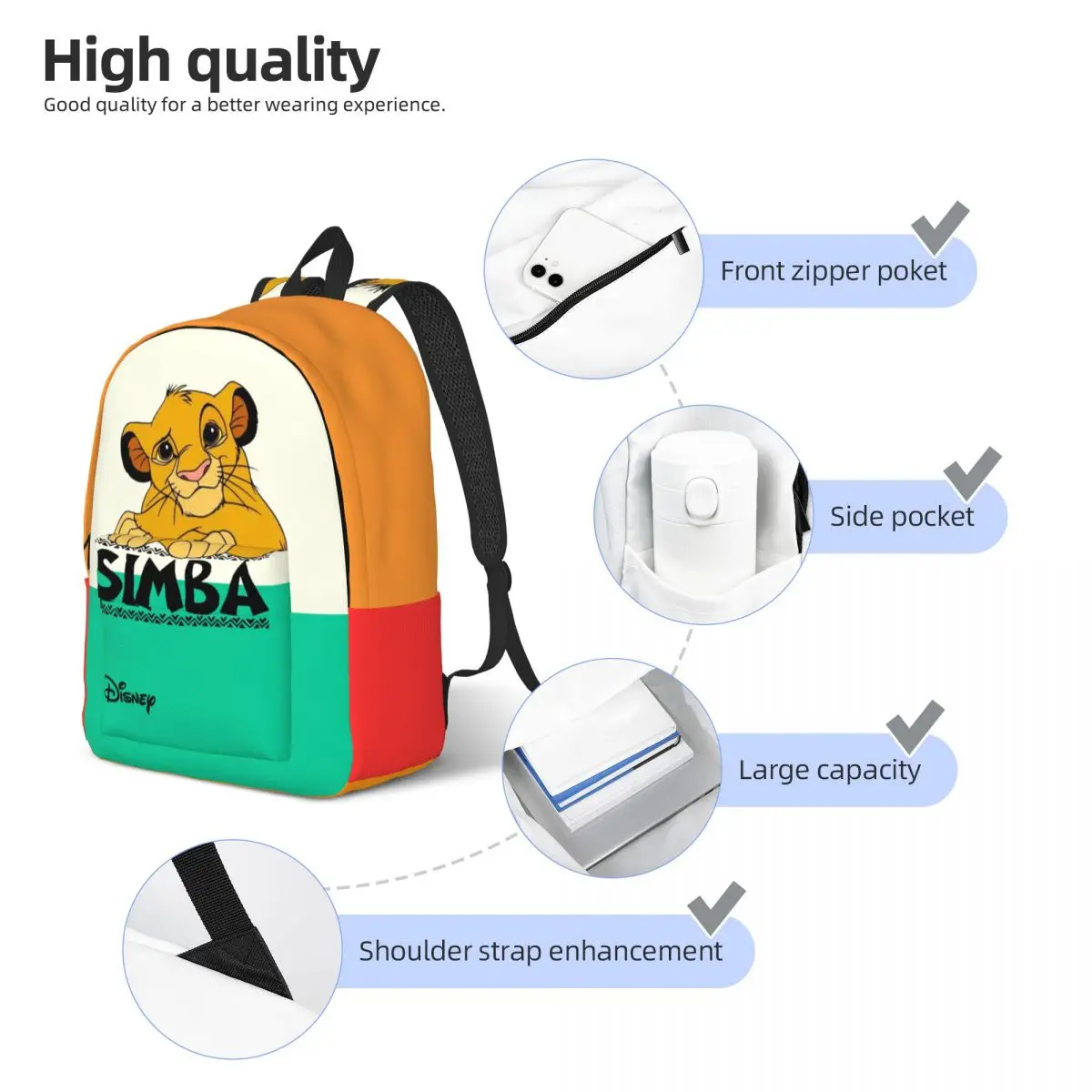 College Bag Cute Simba Classic Zipper Closure Disney The Lion King Film Children Back To School Gift Light Bookbag For School