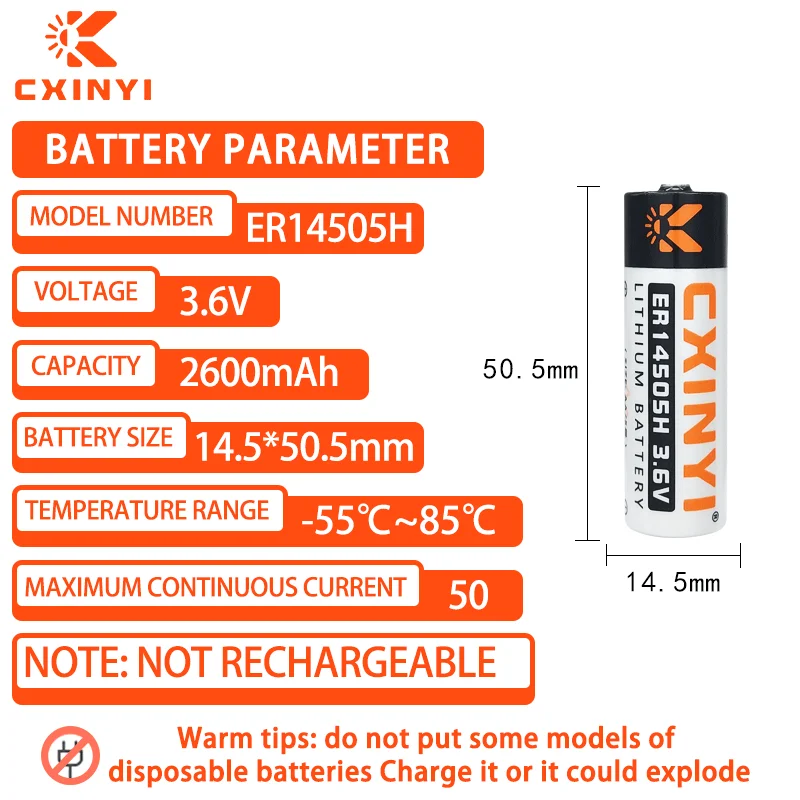 CXINYI ER14505H 3.6V lithium battery used for robot, mechanical, manual control, servo machine drive, smoke alarm sensor