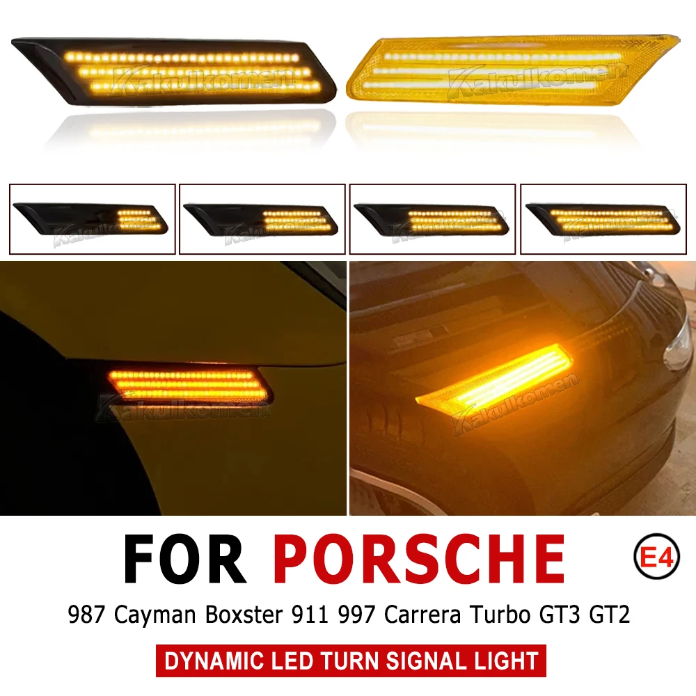 

2Pcs For Porsche 911 997 987 Cayman Boxster Carrera Targa Turbo 2005-2012 Dynamic Turn Signal LED Side Marker Light fender Lamps
