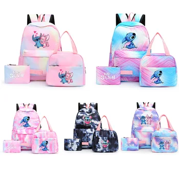 3pcs/set Disney Lilo Stitch colorful backpack with lunch bag for women student teenagers backpack casual school bags sets