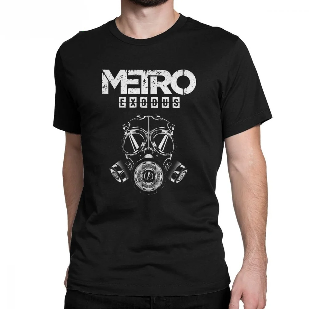 Men T Shirt Metro Exodus T-Shirts Gas Mask Toxic Games Gaming Artyom Haunter Short Sleeves Tees Crew Neck Clothing Pure Cotton