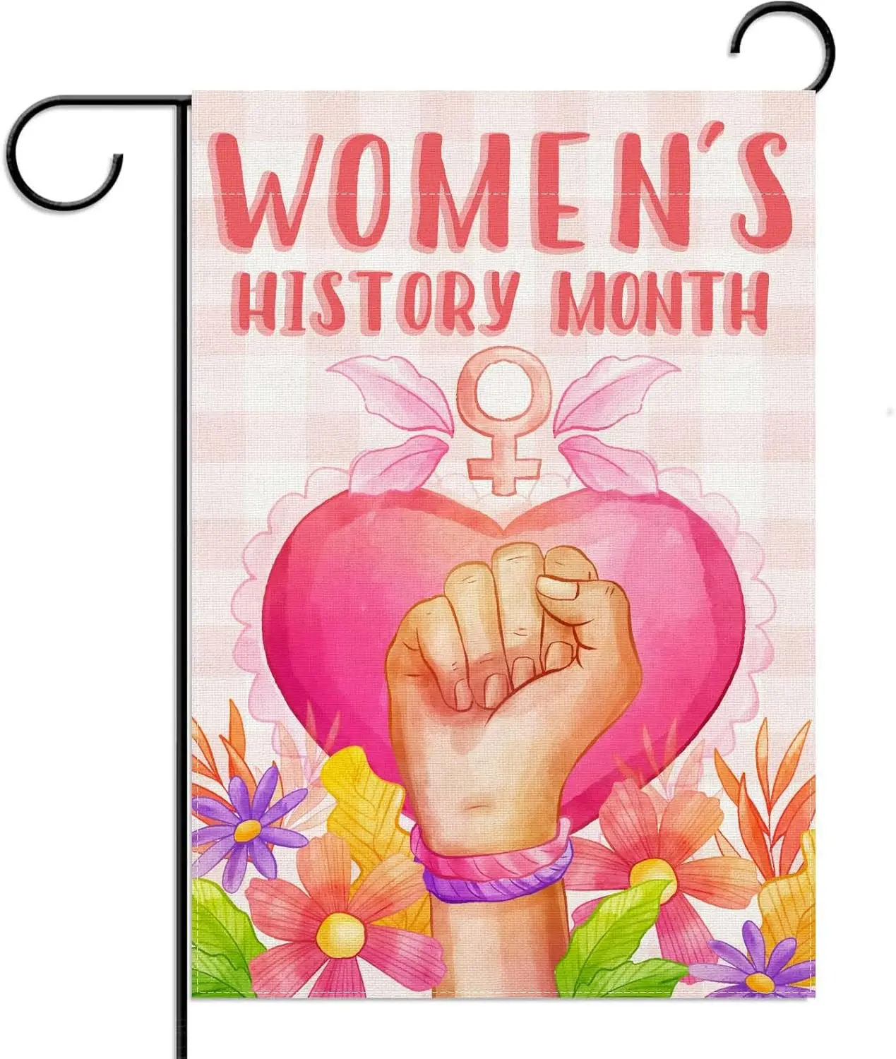 Pink and White Buffalo Check Plaid Women&;s History Month Garden Flag ; International Womens Day Decoration and Supplies for Hom