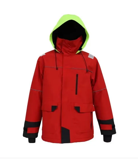 Outdoor Waterproof Hoodie Keep Warm Sailing Jacket Water Resistant and Windproof Nautical Suit with Reflective Stripes on Front