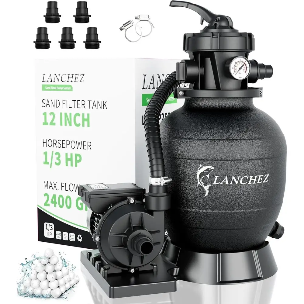 

Насос-фильтр для наземных бассейнов 1/3HP 2400GPH с 7-позиционным многоходовым клапаном