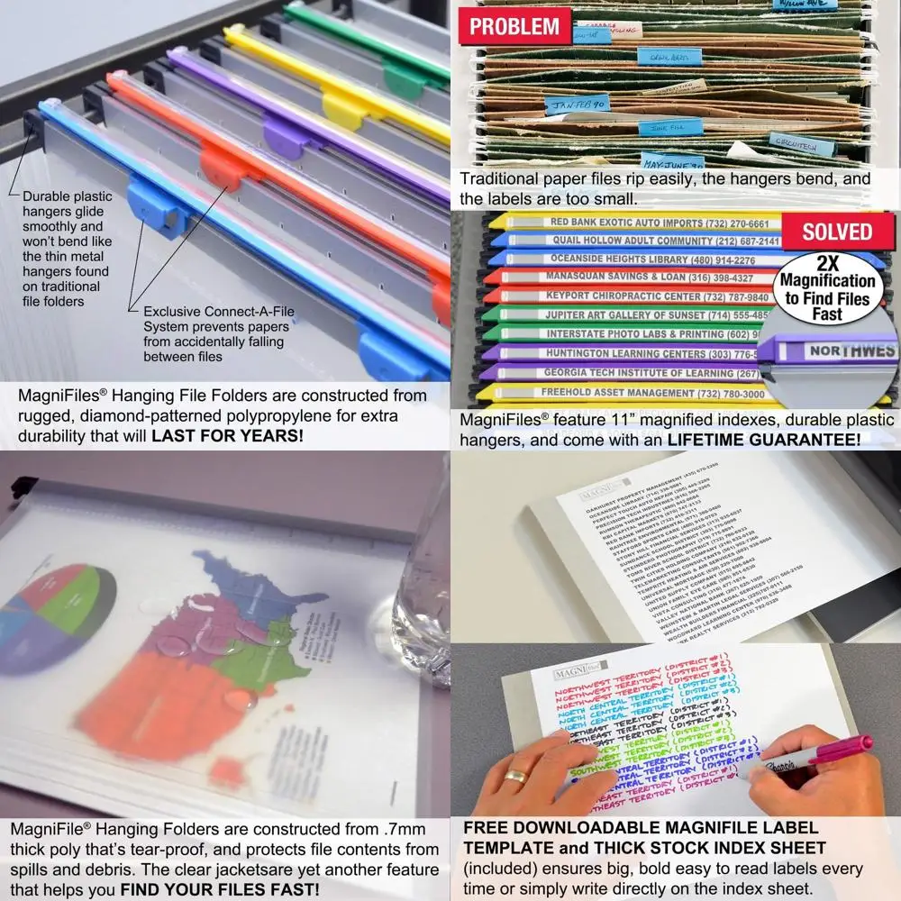 

11 Inch Magnified Indexes for Hanging File Folders - Double Size Titles, Fast File Identification, Set of 20 Frosted