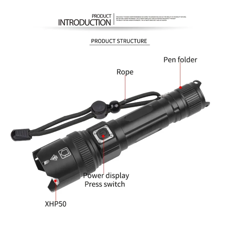 New XHP50 High-Intensity Flashlight Type-C USB Charging XHP99 High-Intensity Flashlight P99 Flashlight