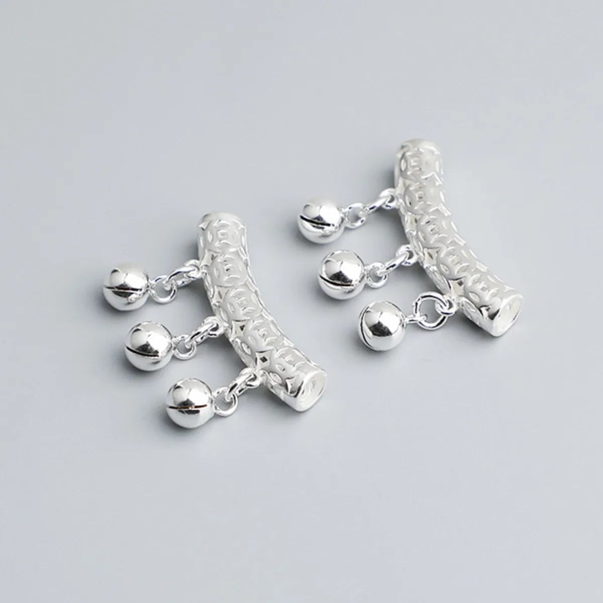 

1pc S925 Sterling Silver Openwork Curved Tube Beads & Spacer Beads with bells for Jewelry Making