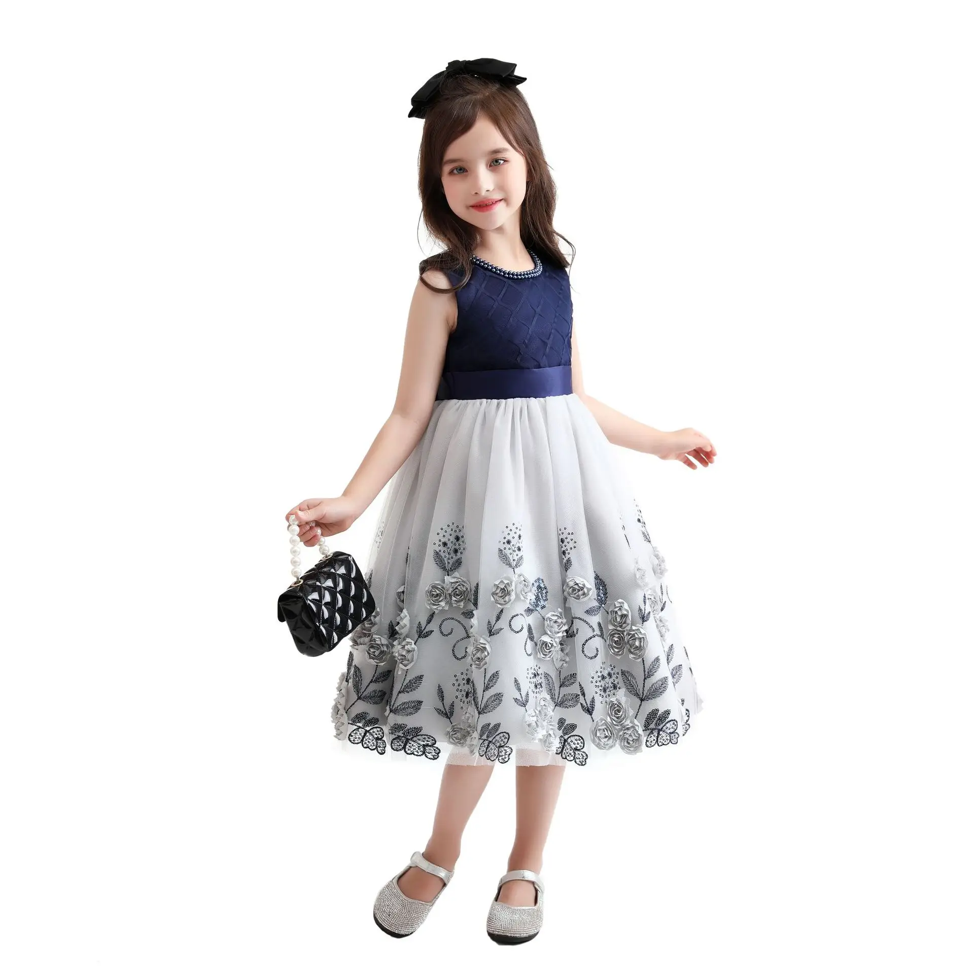 Fashion Floral Dresses Children Sleeveless Cute Printed Princess Dress O-Neck Festival Party Host Costume Kids Spring Summer