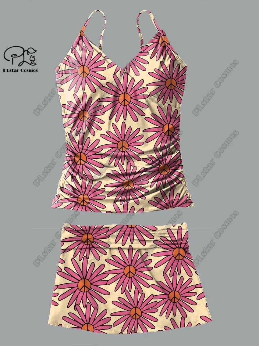 Feminino com decote em v verão pequeno fresco floral animal impressão suspender saia estilo maiô de duas peças terno de férias novo maiô Q-39