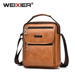 WEIXIER Men Retro Business Handbag Fashionable Brand PU Leather Shoulder Bag Retro Tote Large Capacity Portable Crossbody Bag