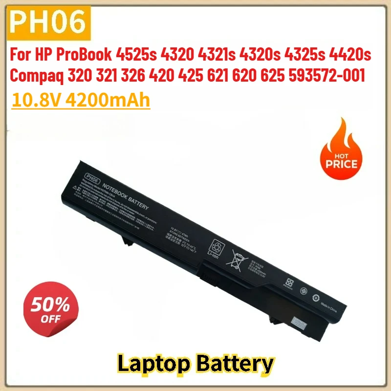 

Аккумулятор для ноутбуков PH06 высокого качества 10.8V 4200mAh для HP ProBook 4325s 4525s 4321s 4320s Compaq 420 425 320 321 326 621, абсолютно новый