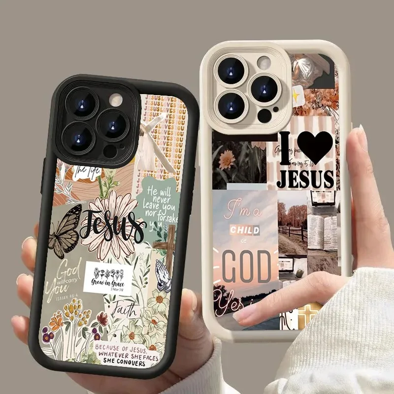 

Jesus Collage Pattern Thick Shockproof Phone Case For iPhone 16 Pro Max 15 14 13 12 11 Pro 16 15 14 Plus Phone Cover