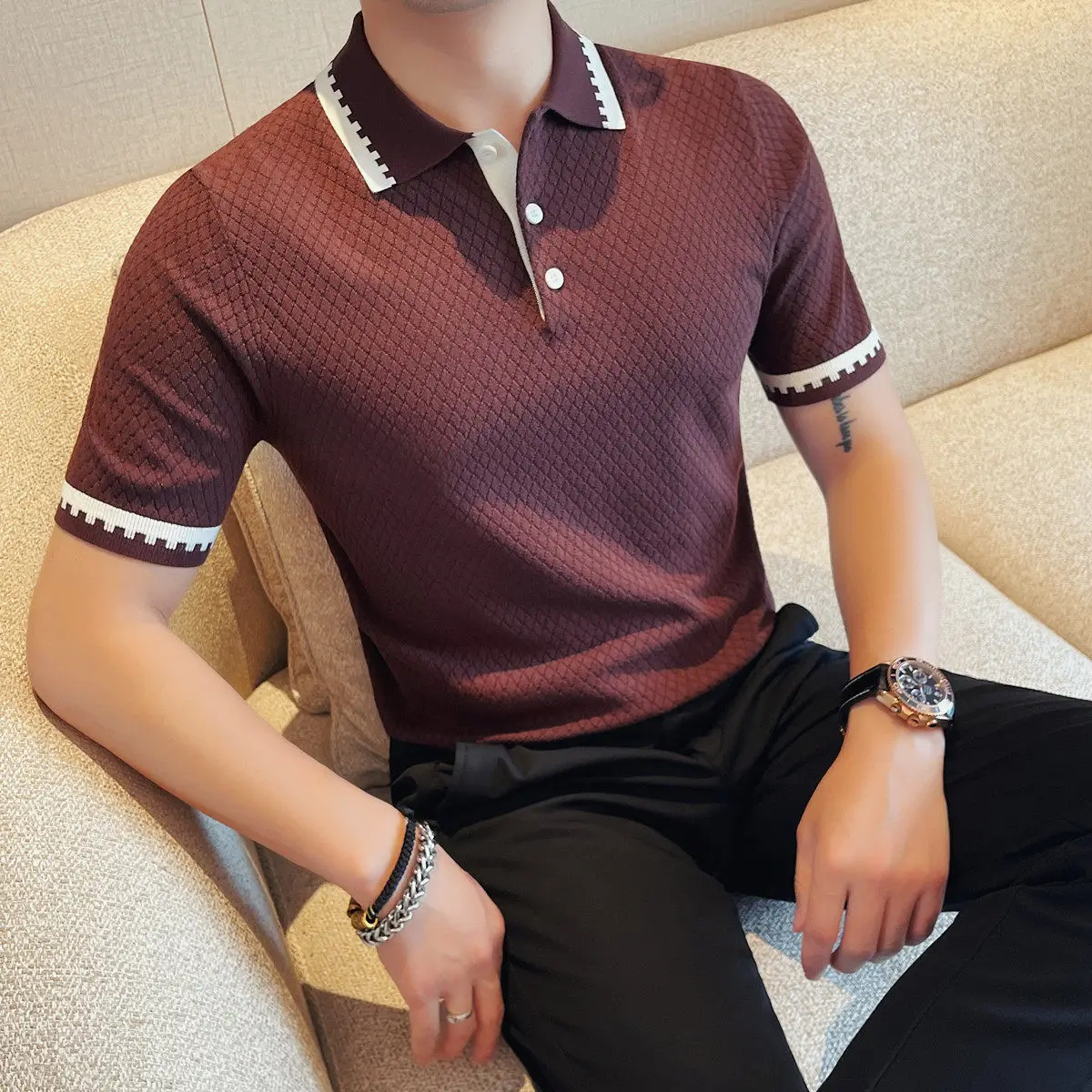 

Мужские трикотажные поло из лиоцелла в британском стиле, с коротким рукавом, для бизнеса и повседневной носки, дышащие, универсальные, 2026