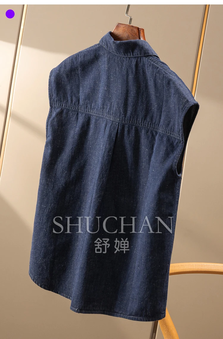 French  High-quality Yarn-dyed Linen + Cotton Arc Pendulum Sleeveless Shirt Women's 1Y47 Women Tops Blusas Mujer