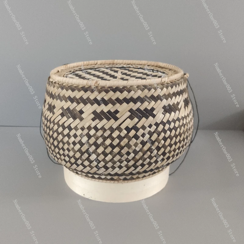 Packed Rice Lao Sticky Thai Handmade Bamboo Woven Basket Tea Box Imported Ornament