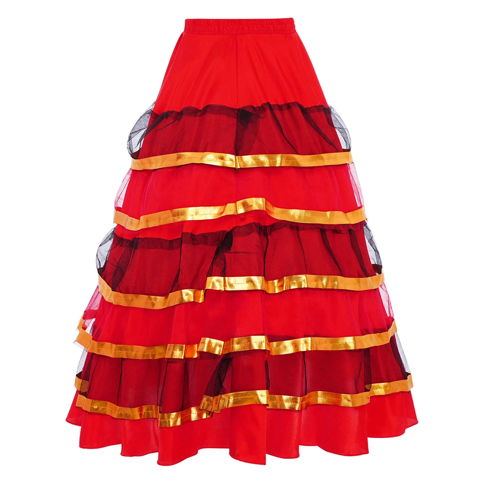 Ragazza spagnola Oro lungo rosso stile flamenco Abito gonna da ballo per ragazze Abiti da ballo per bambini per bambini Costumi per spettacoli teatrali
