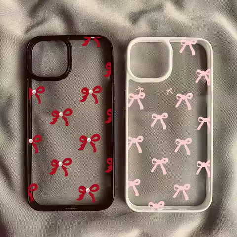 Fashionable Red Pink Bow Phone Case For Samsung Galaxy A06 S24 S23 S22 Ultra S24 FE S25 A16 A54 A35 A15 A55 A52 A34 5G Cover