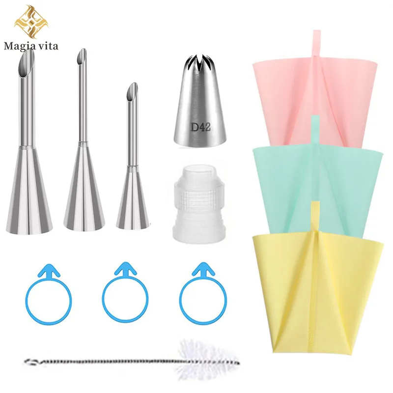 DIY Reusable Silicone Pastry Bag For Puff Set Cake Icing Piping Tube Cupcake Nozzles Decorating Tips Kitchen Brush Baking Tools