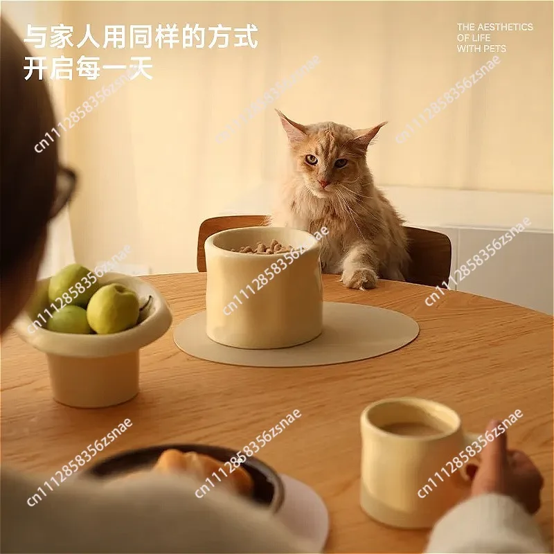 Pinch Cup Cat Bowl Dog Bowl Pet Ceramic Drinking Soup Bowl Large Capacity Handle Cup Pet Gift Merry Christmas