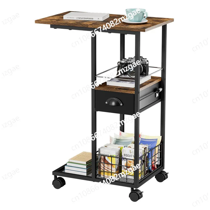 Mobile luxury coffee table; vintage side table; living room C-shaped cart; corner table for small apartments
