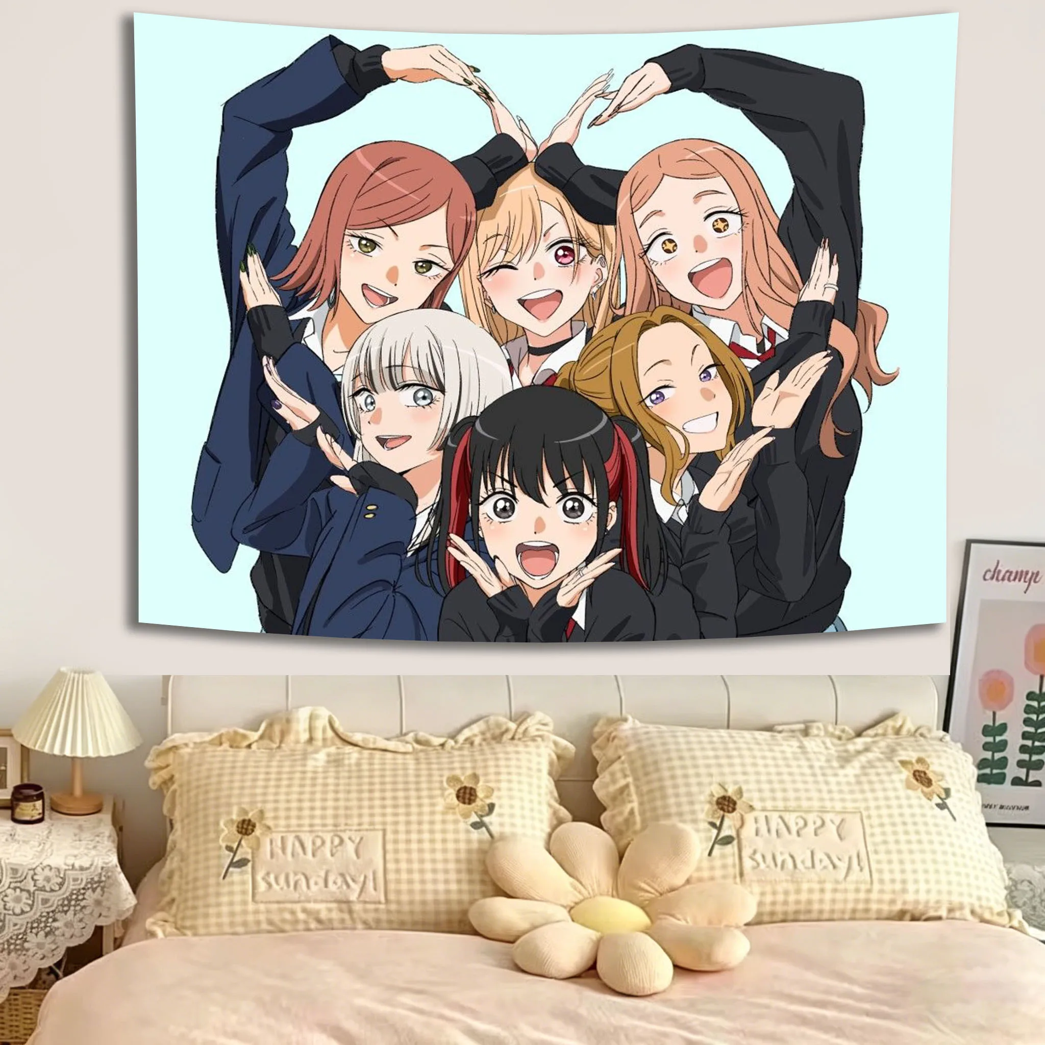 Moe Anime Girl Group Tapestry College-style JK Uniform Tapestry Anime Girls Tapestry Suitable For Bedroom House Decor
