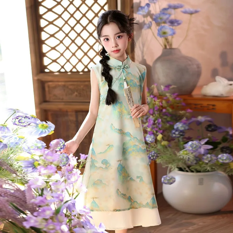 

Girls Sleeveless Princess Dresses Baby Print Mesh Sweet Dresses Kids Party Evening Tutu Gown Ball Childrens Clothes 4-12 Years