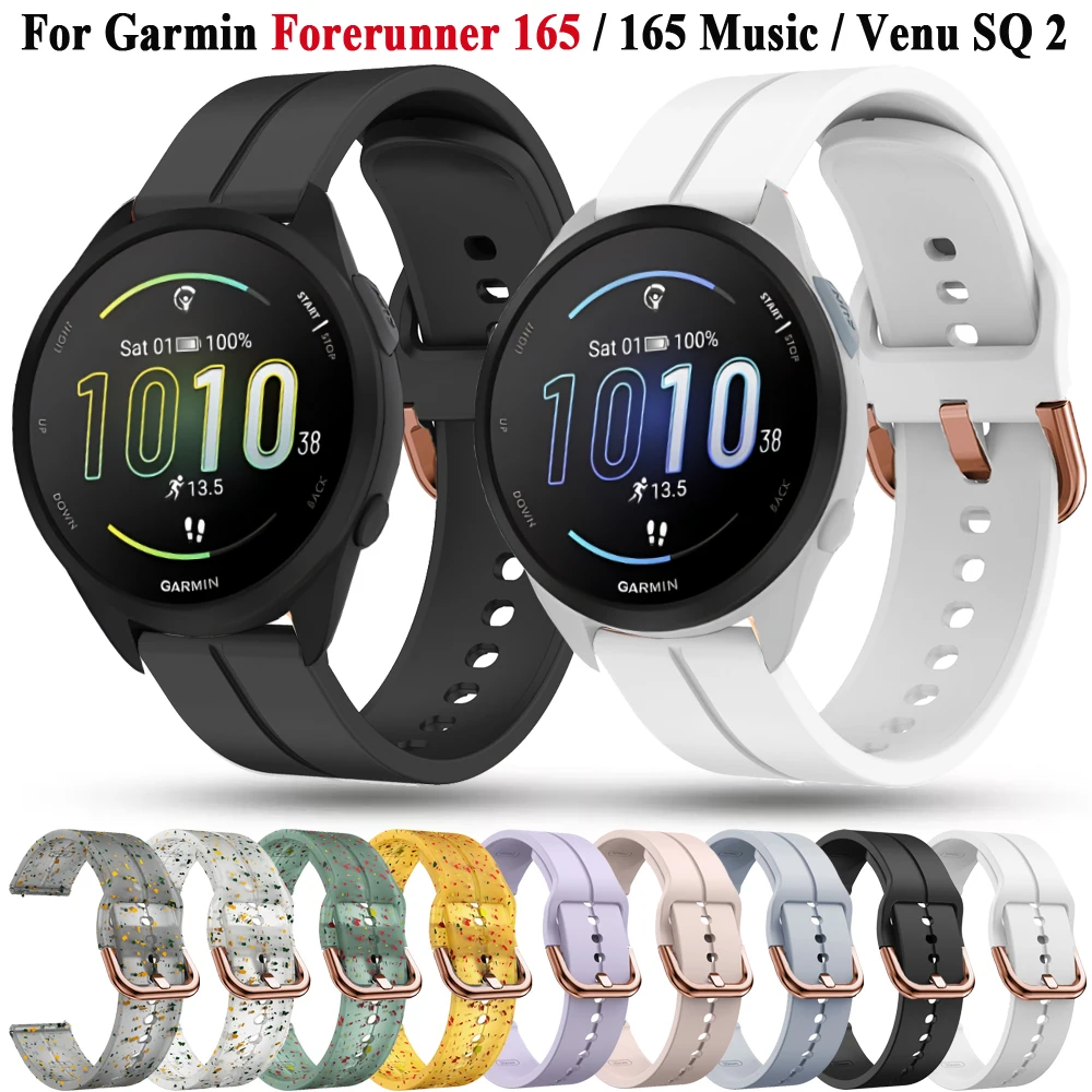 Bracelet de montre en silicone, 20mm, pour Garmin Venu Sq/Venu 2 Plus/Vivoactive 5 3t Forerunner 165 Music 645 245