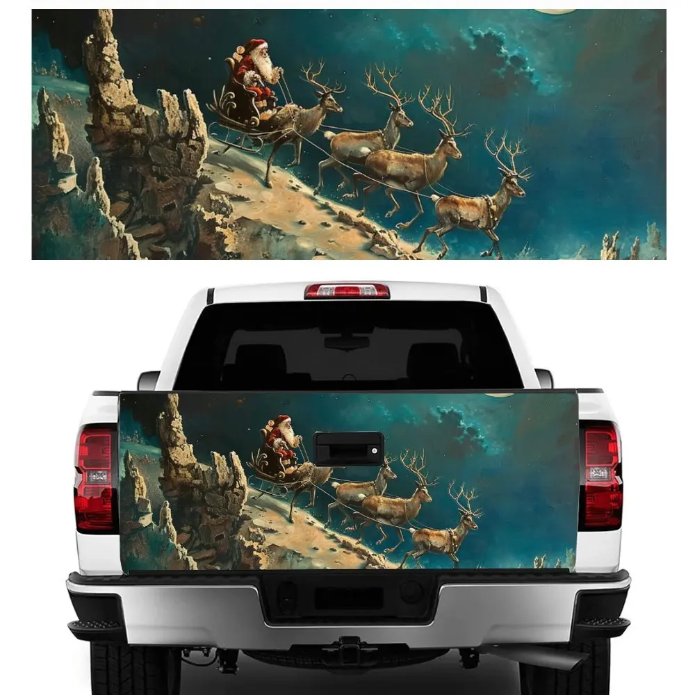 Santa Claus Christmas Reindeer Print Car Tail Trunk Protect Vinly Decal Auto Accessories Hood Decor Sticker for Off-road Pickup