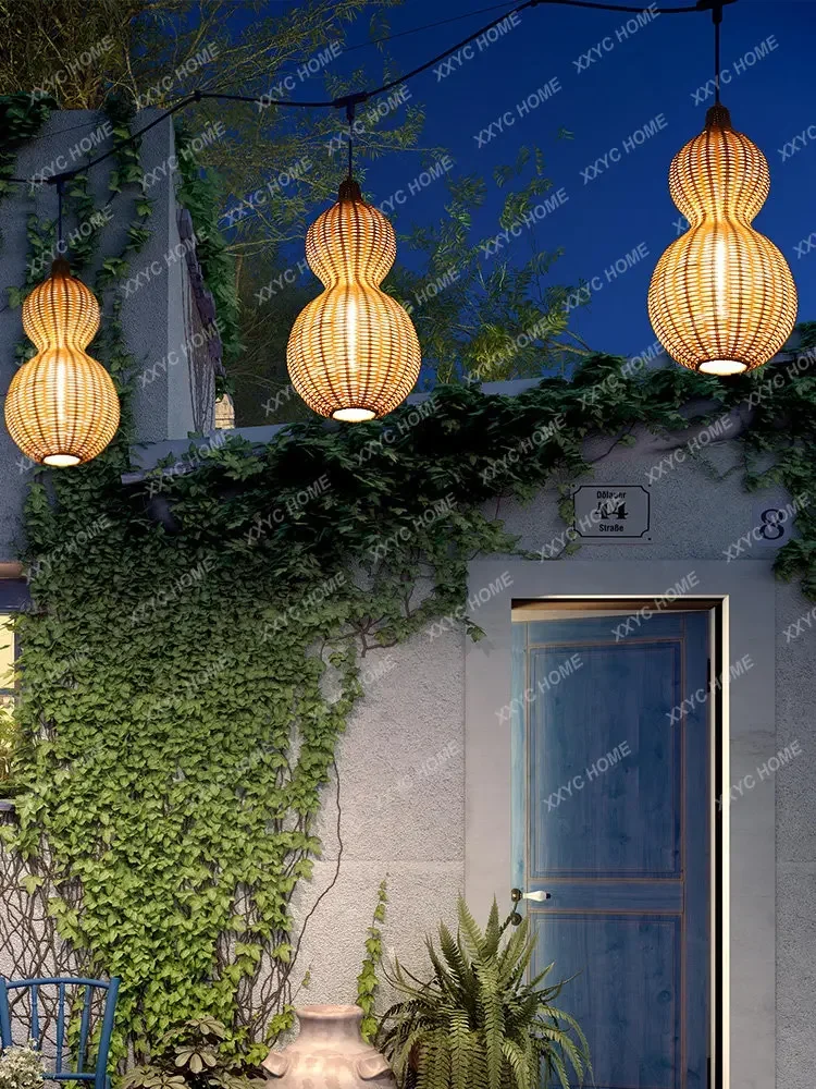 Outdoor Chandelier Rattan Villa Pavilion Lamp Yard Landscape Corridor Garden  Chinese Gourd Hanging Tree