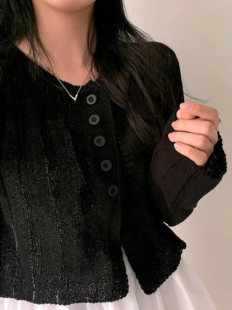 

Chic Design Sense Asymmetrical ort Knitted Outerwear Women's Long Sve Thin Coat Sli Sunade Top Korean Sle Loose Fit