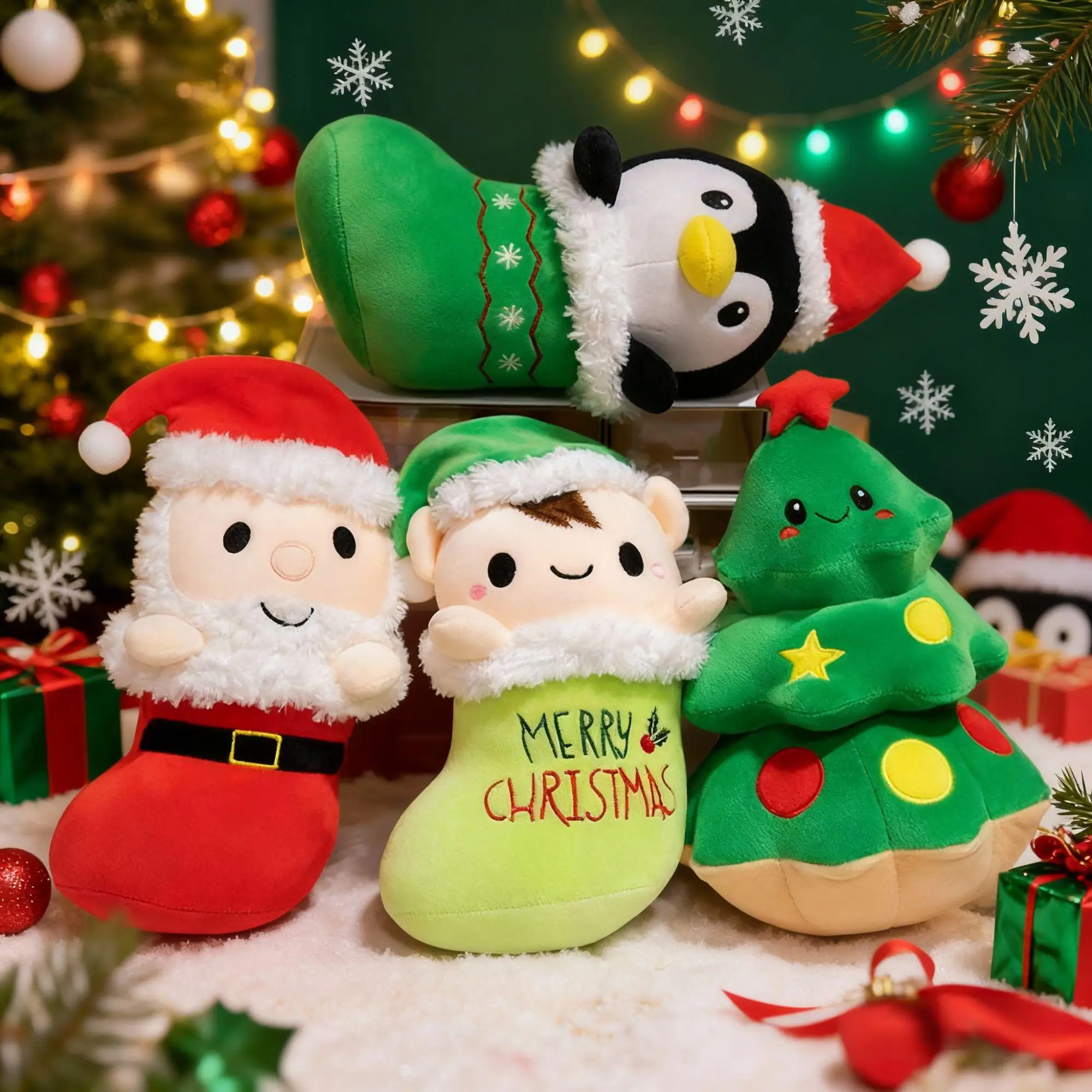 Niedliche Weihnachts-Plüschtiere, weiche Weihnachtsmann-Pinguin-Elf-Stern-Baum-Puppen, bezaubernde Weihnachtsdekoration, Kindergeschenk, Zuhause, Sofa, Schlafzimmer, Ornament