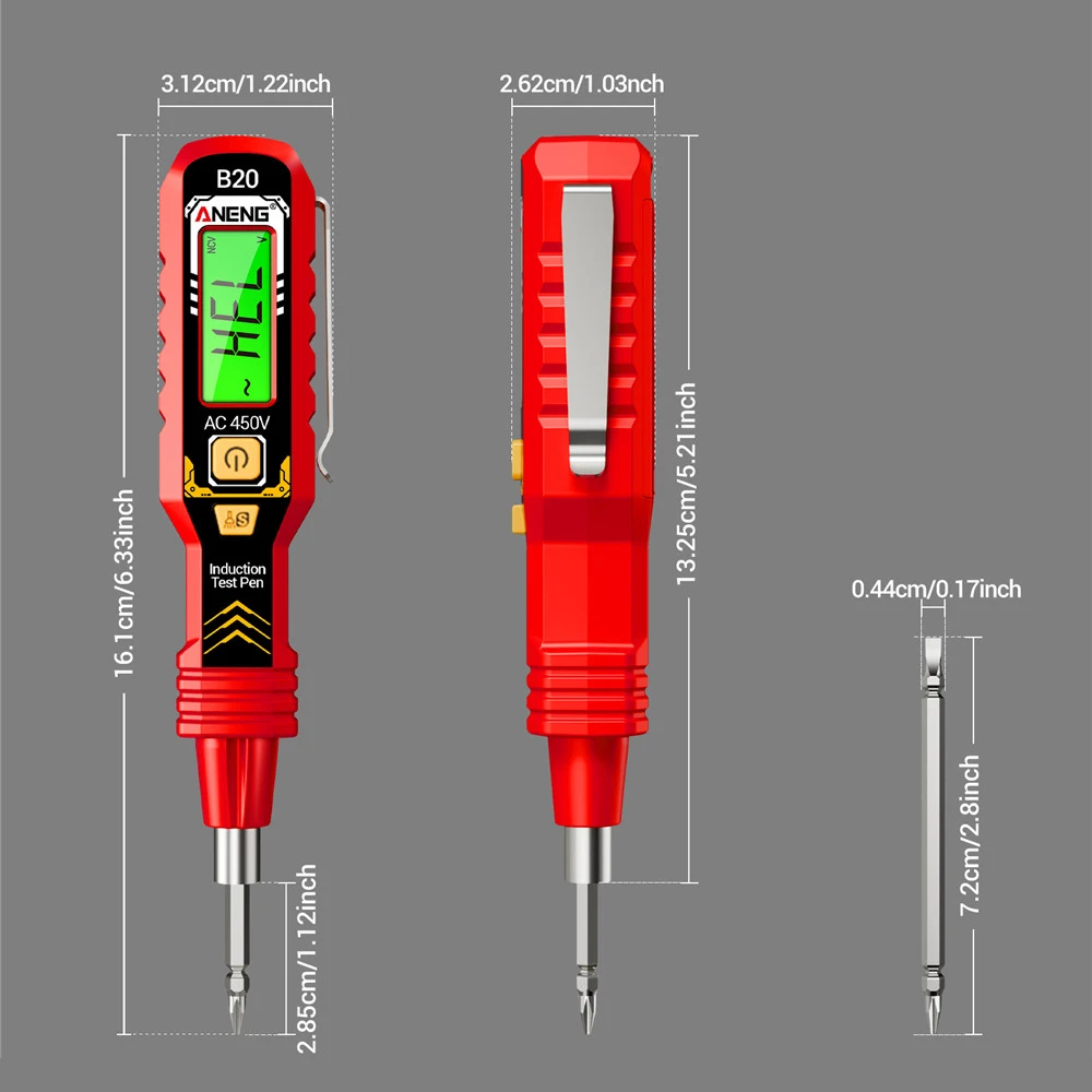 ANENG B20 Voltage Tester Pen Double Head Screwdriver Cross-head Flathead Screwdriver Electrical Induction Circuit Test Pen Tools - view 6