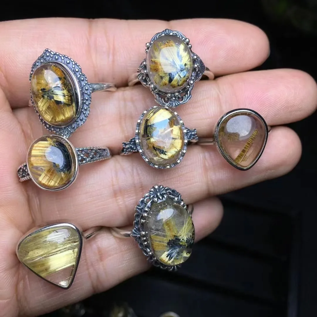 

Good Quality 925 Silver With Natural Titanium Quartz Crystal Healing Gemstone Jewelry For Gift