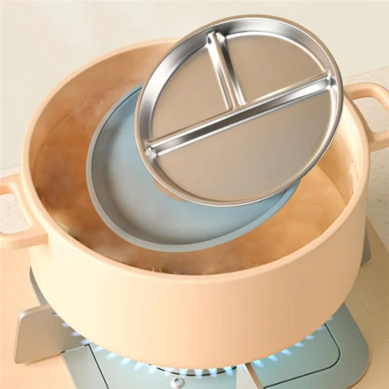 

Stainless Steel 2PCS 9 Inch Kids Plates With Removable Silicone Sleeves 4 Suction Cups For Toddlers