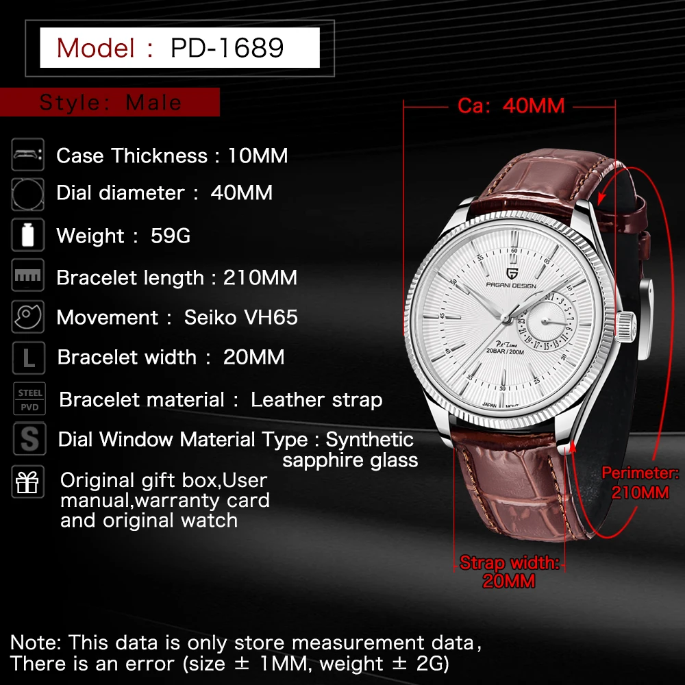 Pagani Design Men's Quartz Watch Luxury Sapphire Glass Diving Watch Men's 200m Waterproof Date Clock Business Men's Watch